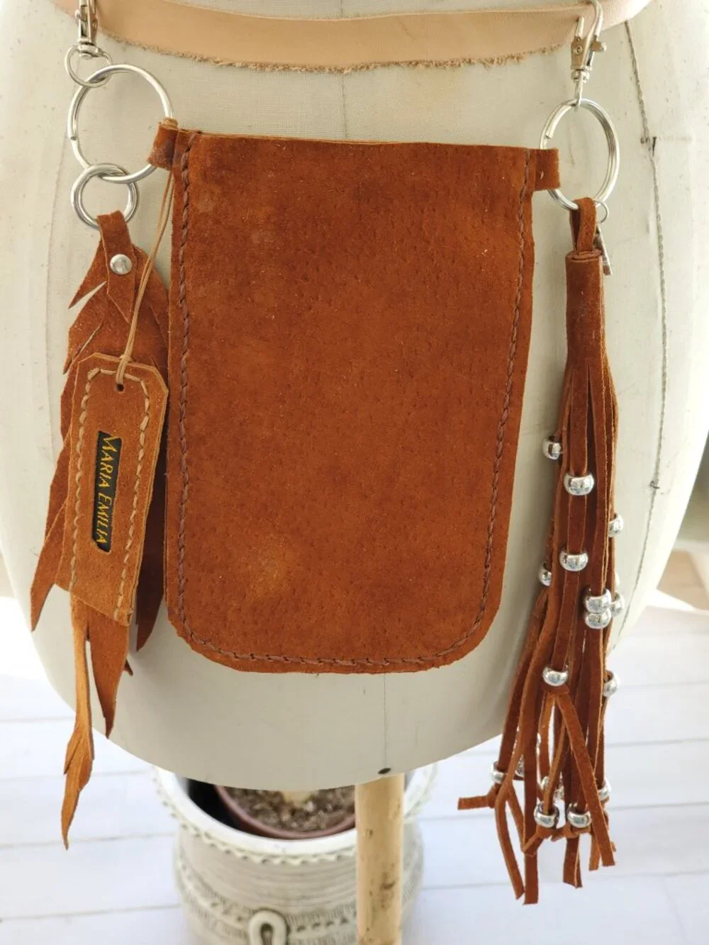 Western‑Boho Hands Free phone carry case - clips to belt loops - 100% leather